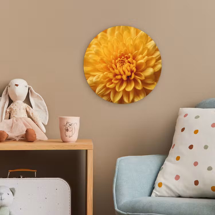 Geel - Chrysant - Zachtheid Wandcirkel kunststof plaat 5mm dik klein -tsfeer1_kind