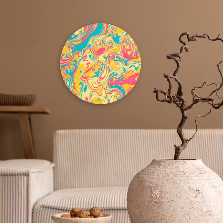 Geel - Roze - Blauw - Retro Wandcirkel kunststof plaat 5mm dik klein -sfeer1
