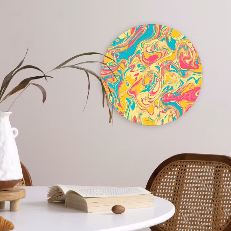 Geel - Roze - Blauw - Retro Wandcirkel kunststof plaat 5mm dik klein -sfeer4