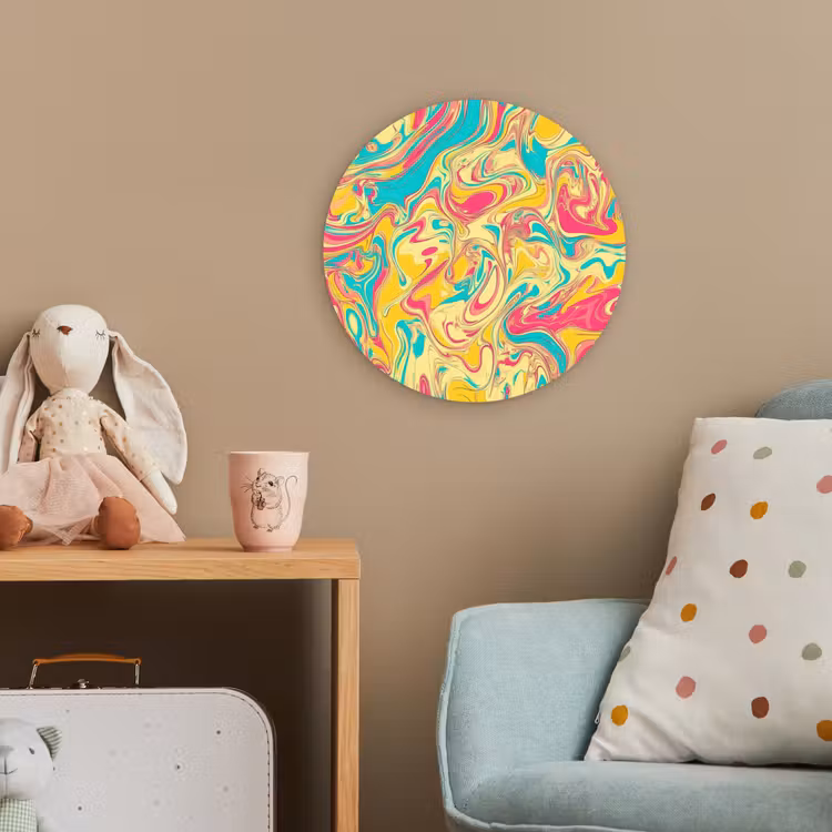 Geel - Roze - Blauw - Retro Wandcirkel kunststof plaat 5mm dik klein -tsfeer1_kind