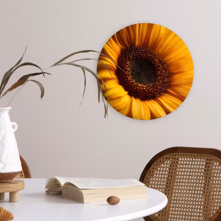 Geel - Zonnebloem - Zomers Wandcirkel kunststof plaat 5mm dik klein -sfeer4