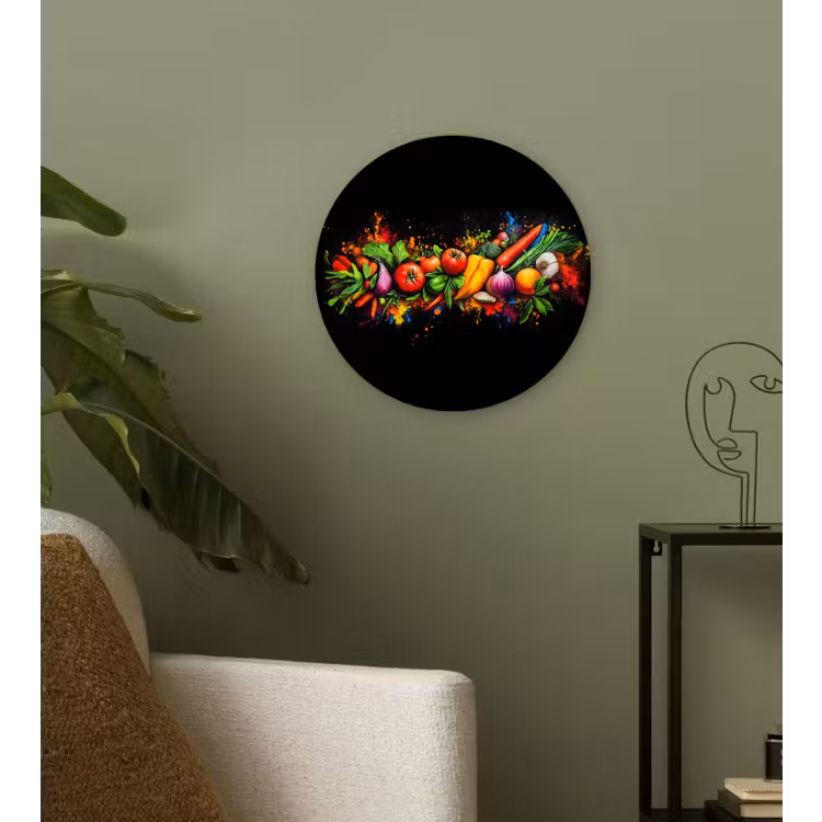Groente - Eten - Kruiden - Graffiti - Koken Wandcirkel kunststof plaat 5mm dik klein -sfeer3