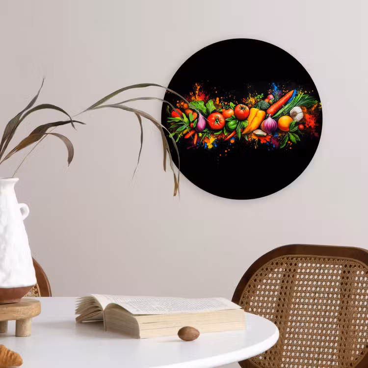 Groente - Eten - Kruiden - Graffiti - Koken Wandcirkel kunststof plaat 5mm dik klein -sfeer4