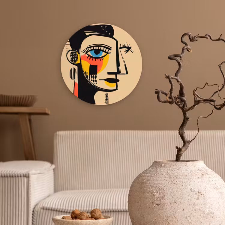 Geometrisch - Felle kleuren - Kubistische stijl Wandcirkel kunststof plaat 5mm dik klein -sfeer1