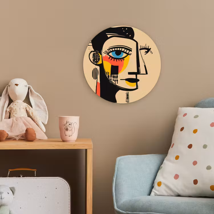 Geometrisch - Felle kleuren - Kubistische stijl Wandcirkel kunststof plaat 5mm dik klein -tsfeer1_kind