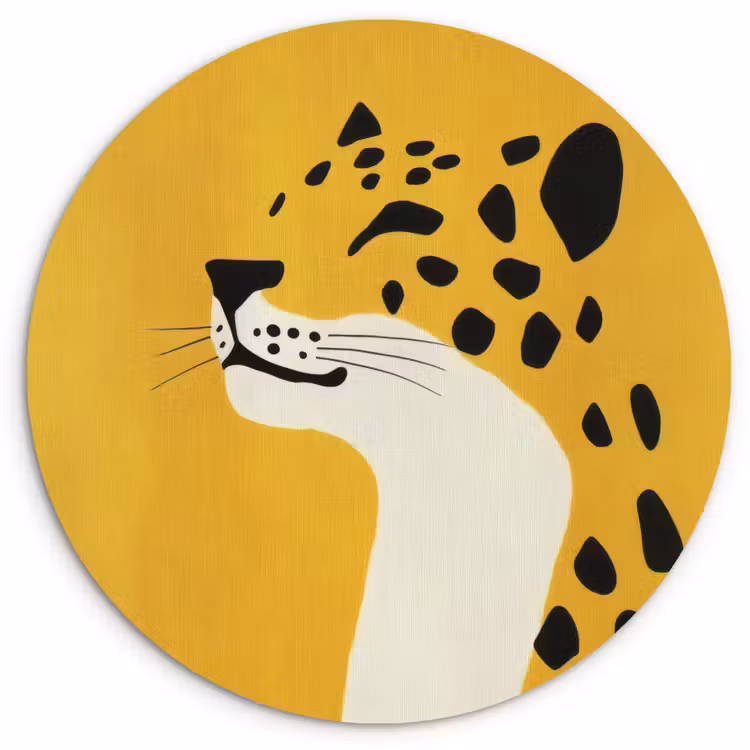 Cheetah - Illustratie - Geel Wandcirkel kunststof plaat 5mm dik klein -3d