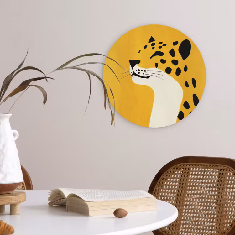 Cheetah - Illustratie - Geel Wandcirkel kunststof plaat 5mm dik klein -sfeer4