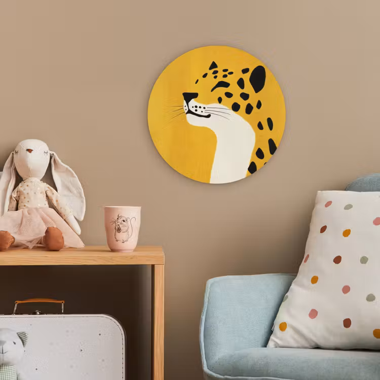 Cheetah - Illustratie - Geel Wandcirkel kunststof plaat 5mm dik klein -tsfeer1_kind