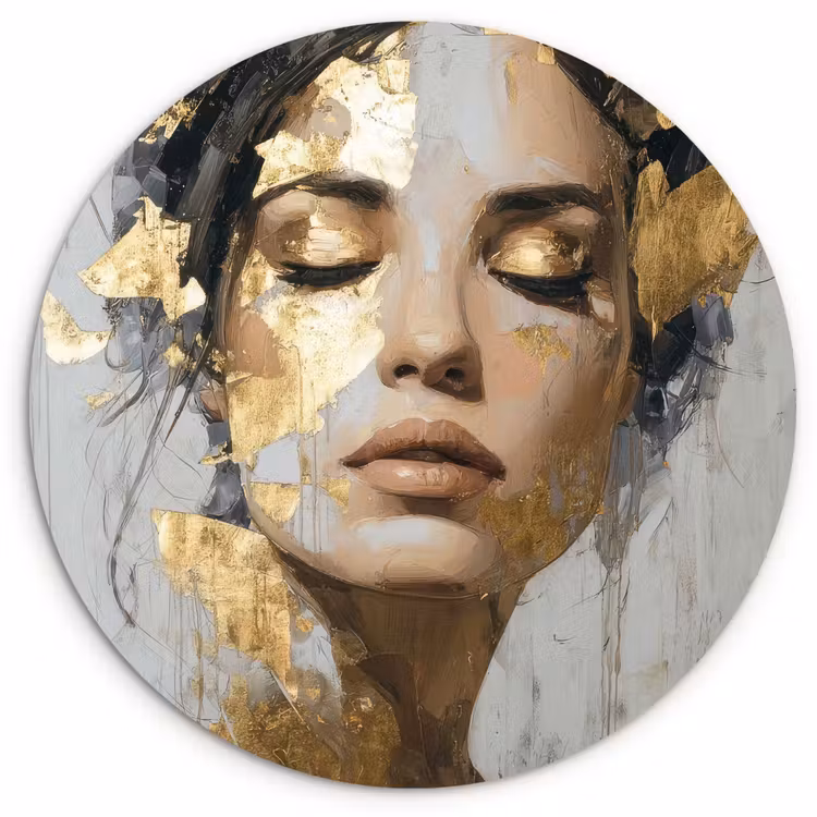 Sierlijk - Vrouw - Goud - Ogen Wandcirkel kunststof plaat 5mm dik klein -3d