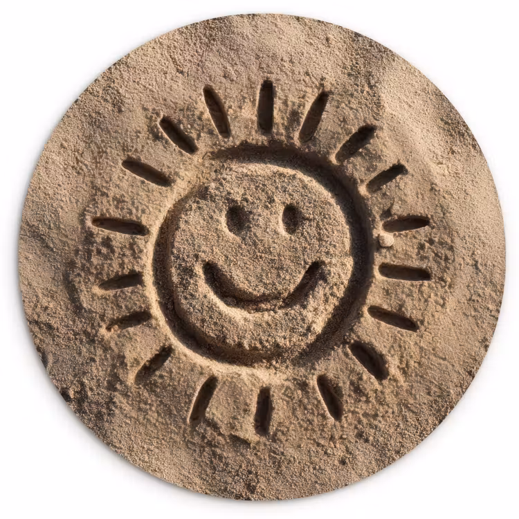 Gezichtje - Zon - Zand - Getekend Wandcirkel kunststof plaat 5mm dik klein -3d