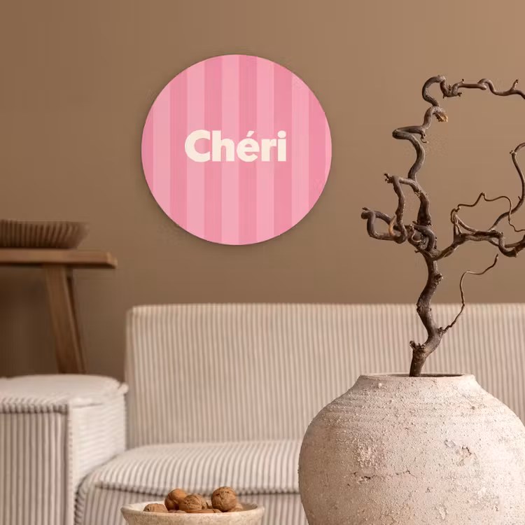 Gestreept - Roze - Chéri Wandcirkel kunststof plaat 5mm dik klein -sfeer1