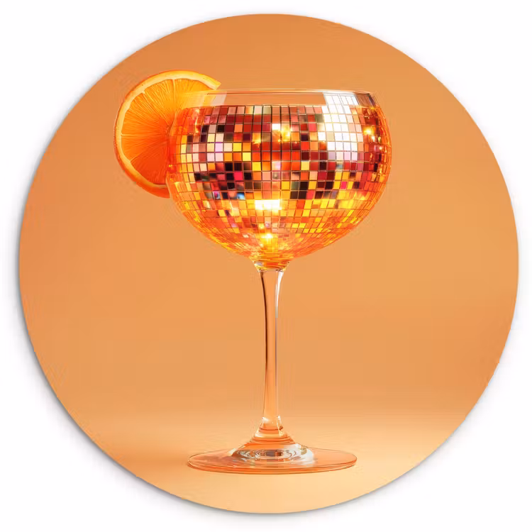 Drank - Oranje - Glitter - Disco Wandcirkel kunststof plaat 5mm dik klein -3d