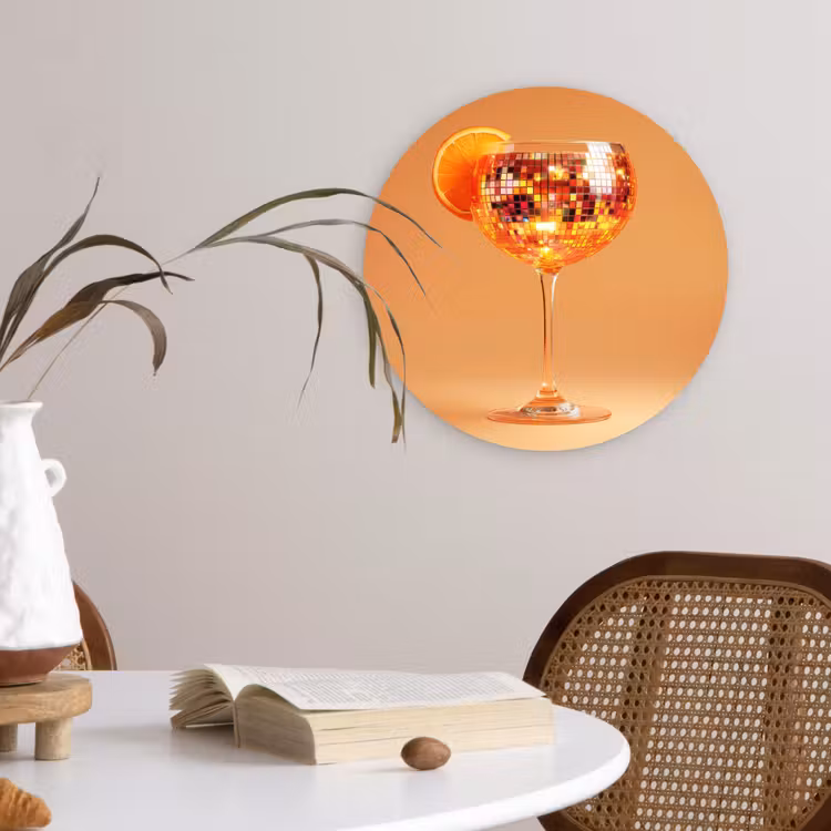 Drank - Oranje - Glitter - Disco Wandcirkel kunststof plaat 5mm dik klein -sfeer4