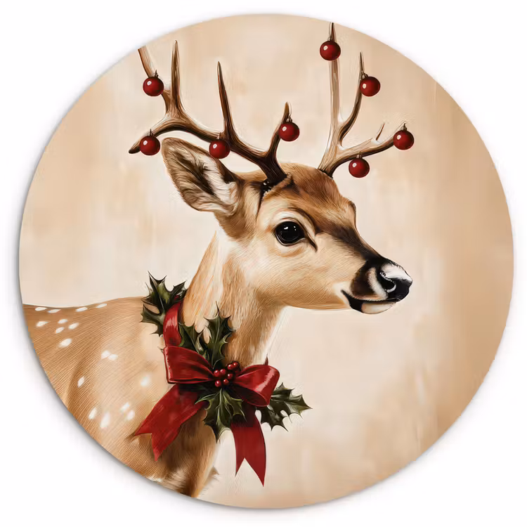 Gewei - Kerst - Rendier - Rood Wandcirkel kunststof plaat 5mm dik klein -3d