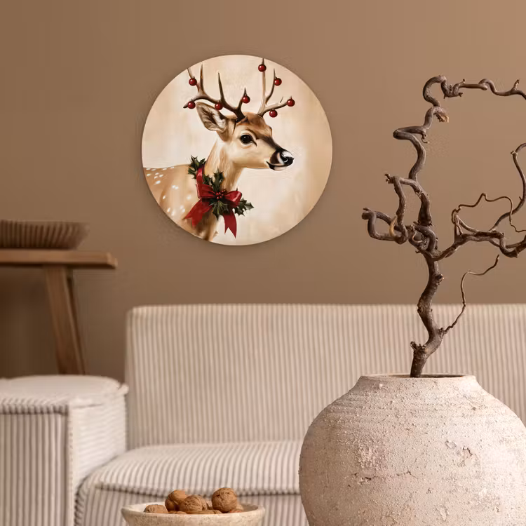 Gewei - Kerst - Rendier - Rood Wandcirkel kunststof plaat 5mm dik klein -sfeer1