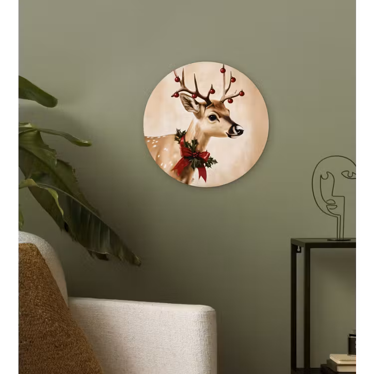 Gewei - Kerst - Rendier - Rood Wandcirkel kunststof plaat 5mm dik klein -sfeer3