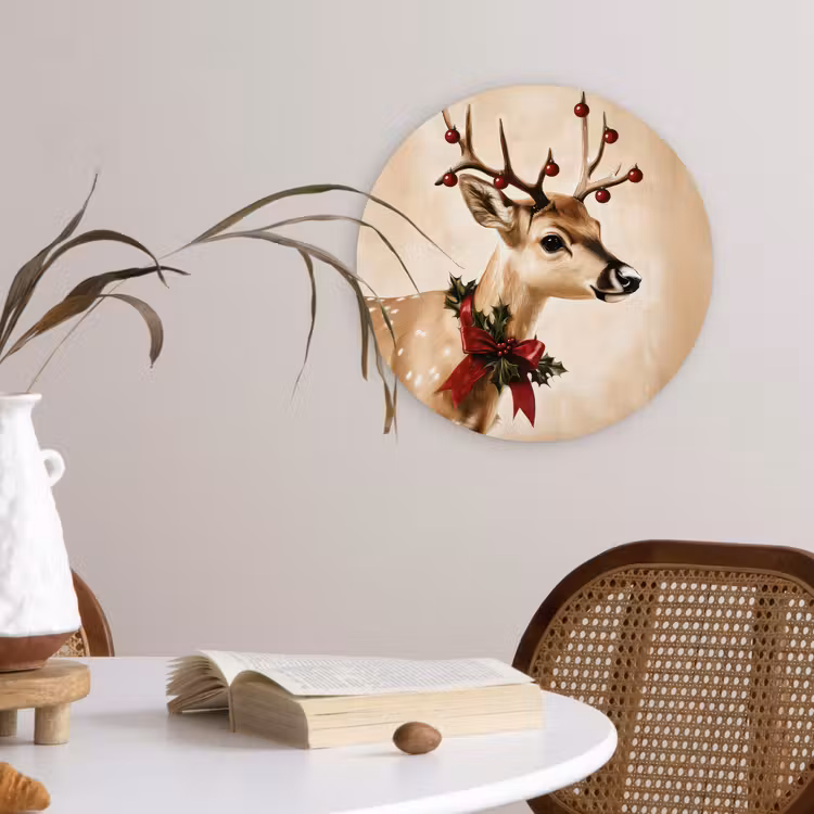Gewei - Kerst - Rendier - Rood Wandcirkel kunststof plaat 5mm dik klein -sfeer4