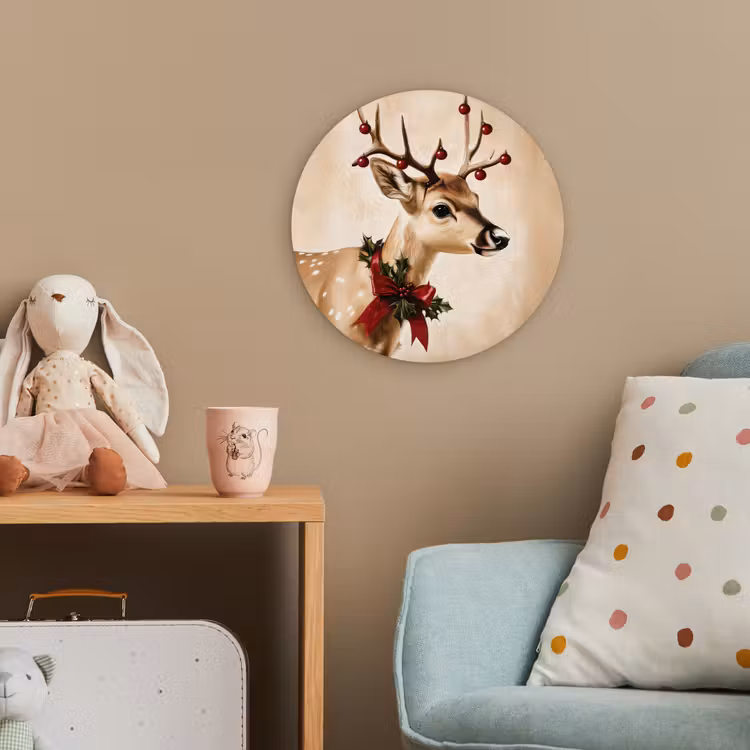 Gewei - Kerst - Rendier - Rood Wandcirkel kunststof plaat 5mm dik klein -tsfeer1_kind