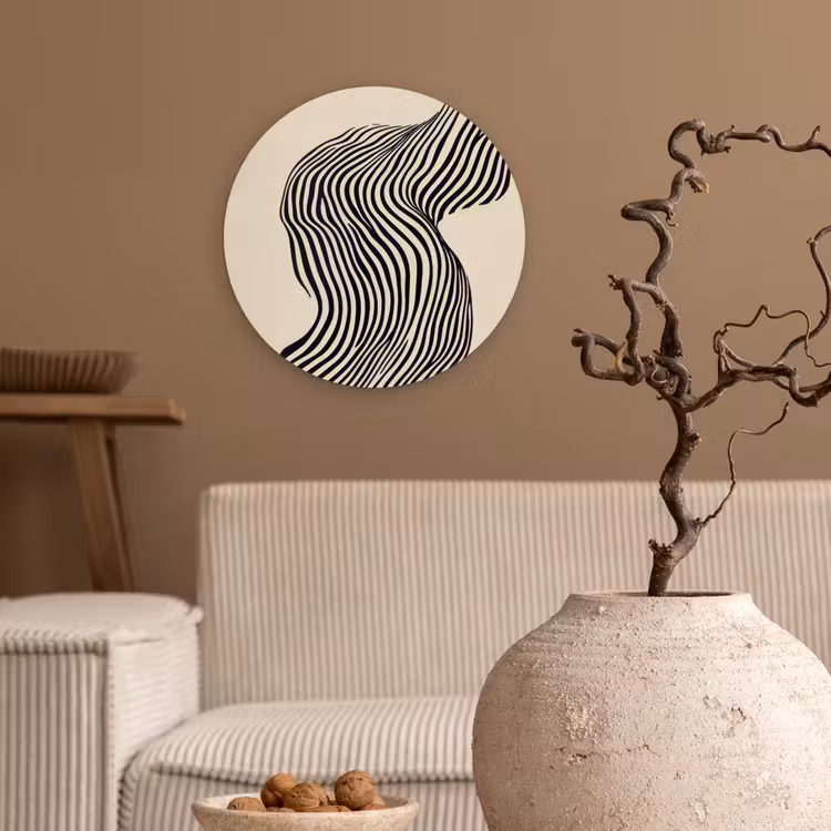 Golvend - Lijnen - Abstract - Silhouet Wandcirkel kunststof plaat 5mm dik klein -sfeer1