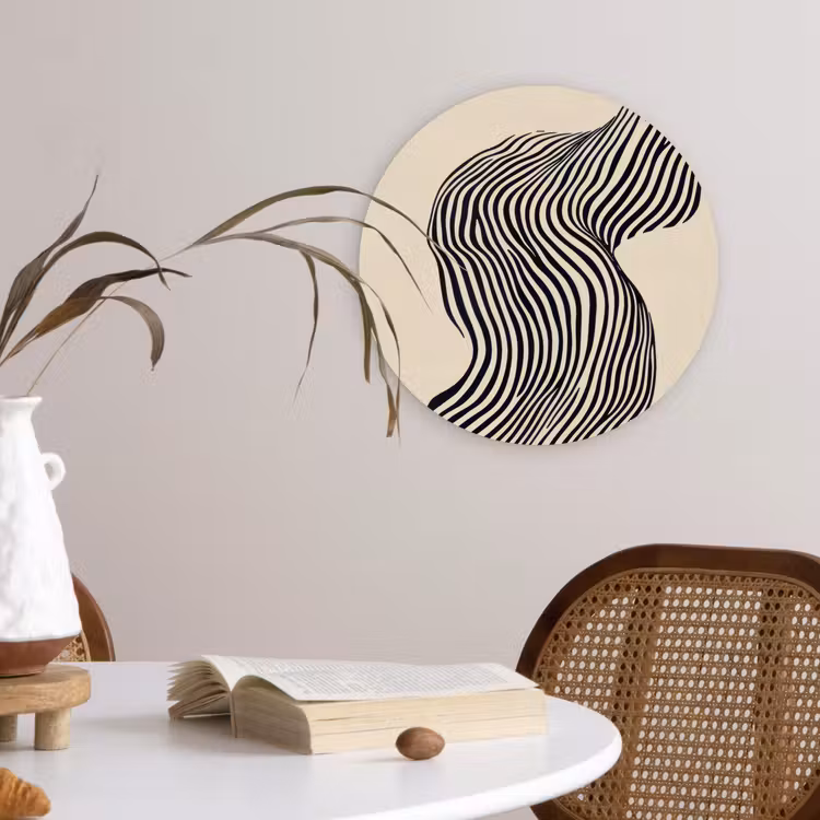 Golvend - Lijnen - Abstract - Silhouet Wandcirkel kunststof plaat 5mm dik klein -sfeer4