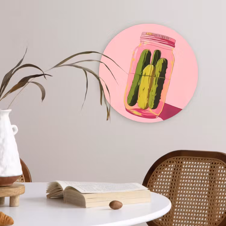 Augurken - Pot - Schaduw - Roze Wandcirkel kunststof plaat 5mm dik klein -sfeer4