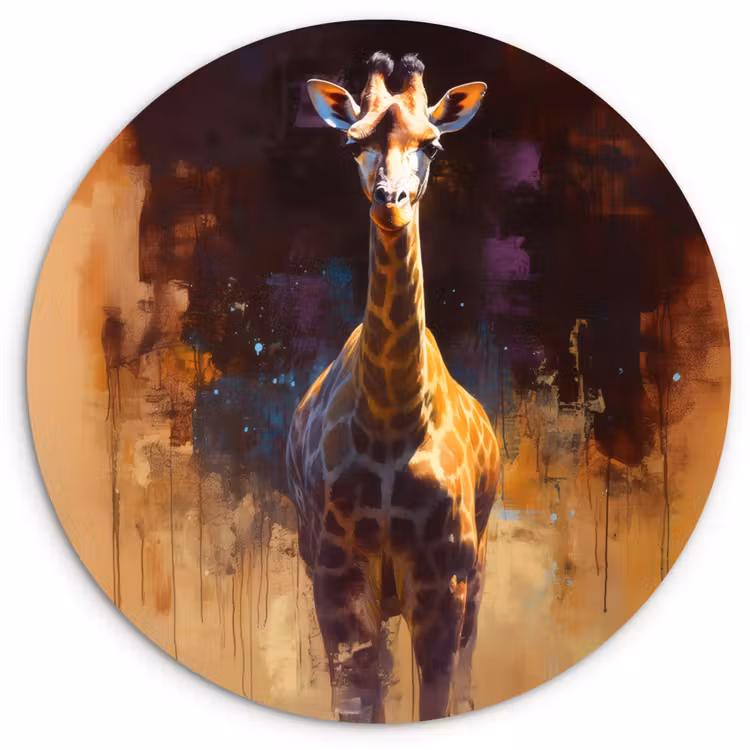 Giraf - Bruin - Abstract - Geschilderd Wandcirkel kunststof plaat 5mm dik klein -3d