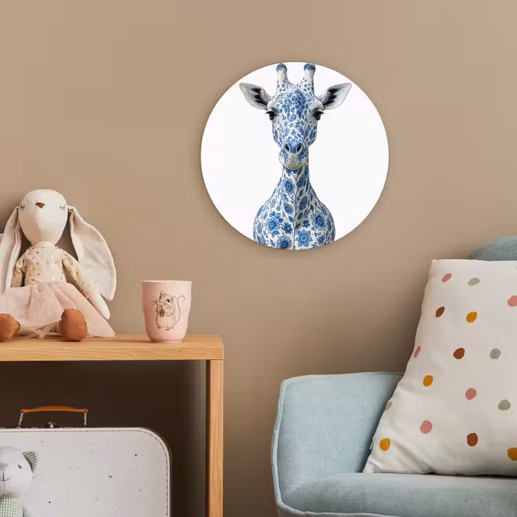Giraffe - Delfts blauw - Dieren - Minimalistisch Wandcirkel kunststof plaat 5mm dik klein -tsfeer1_kind