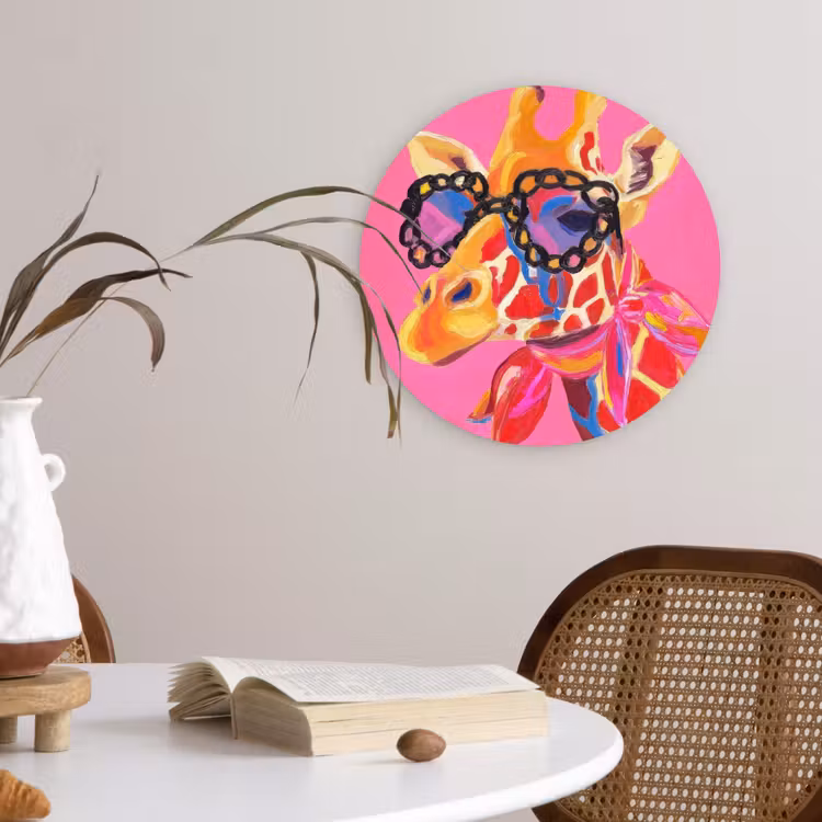 Giraf - Roze - Bril - Sjaal Wandcirkel kunststof plaat 5mm dik klein -sfeer4