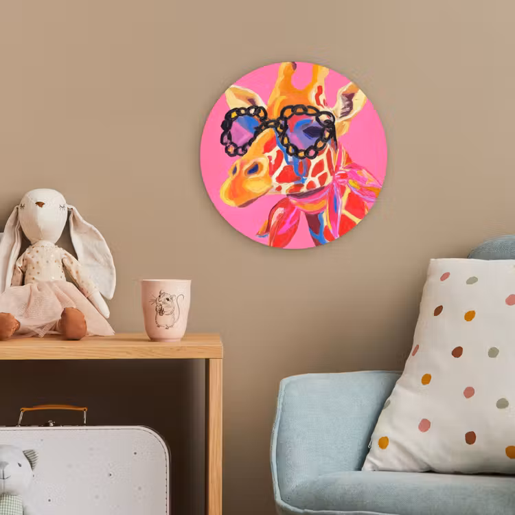 Giraf - Roze - Bril - Sjaal Wandcirkel kunststof plaat 5mm dik klein -tsfeer1_kind