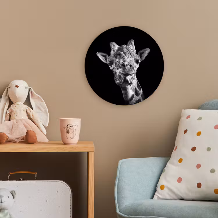 Giraffe - Dier - Zwart - Wit Wandcirkel kunststof plaat 5mm dik klein -tsfeer1_kind
