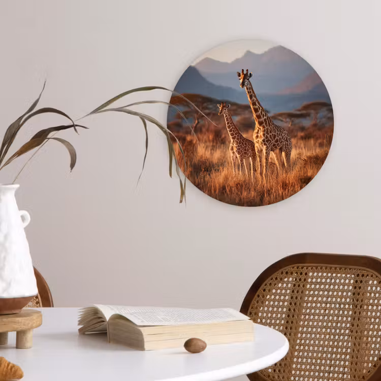 Giraffen - Hoog gras - Acaciabomen Wandcirkel kunststof plaat 5mm dik klein -sfeer4