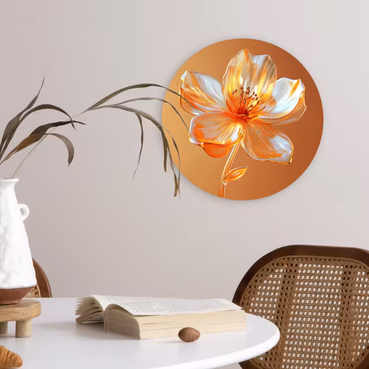 Glazen - Bloem - Oranje Wandcirkel kunststof plaat 5mm dik klein -sfeer4