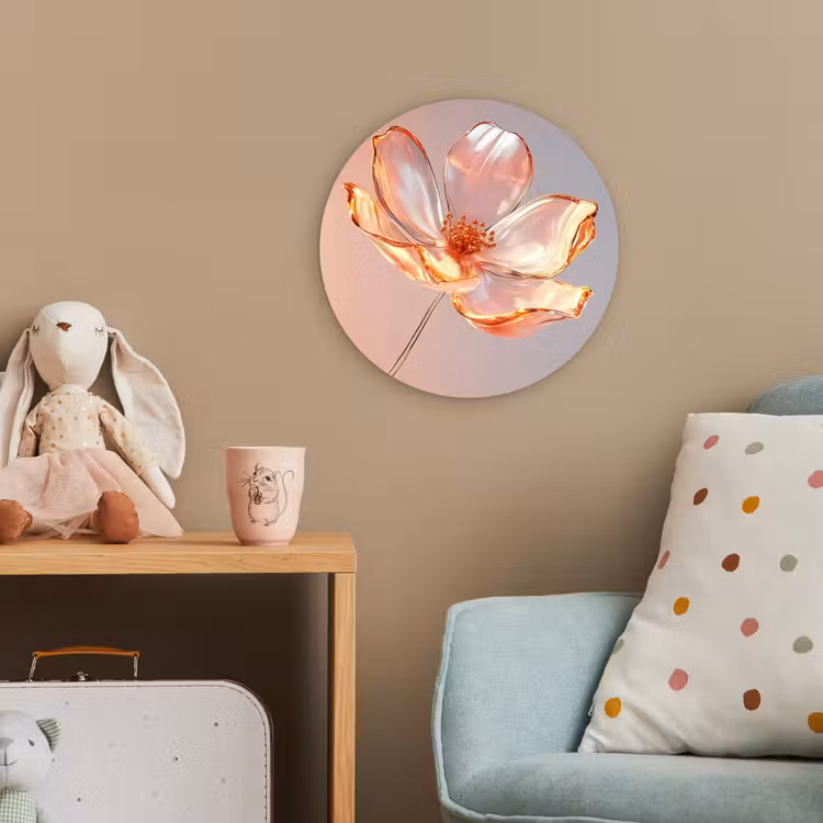 Glazen - Bloem - Roze Wandcirkel kunststof plaat 5mm dik klein -tsfeer1_kind