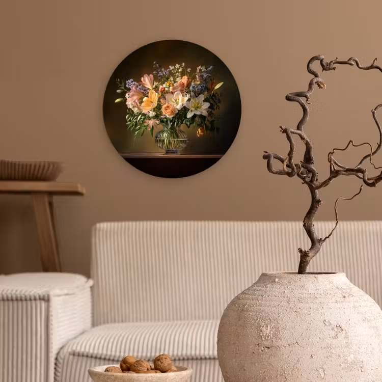 Glazen - Bloemen - Boeket - Kleuren Wandcirkel kunststof plaat 5mm dik klein -sfeer1