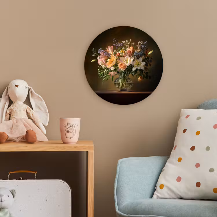 Glazen - Bloemen - Boeket - Kleuren Wandcirkel kunststof plaat 5mm dik klein -tsfeer1_kind