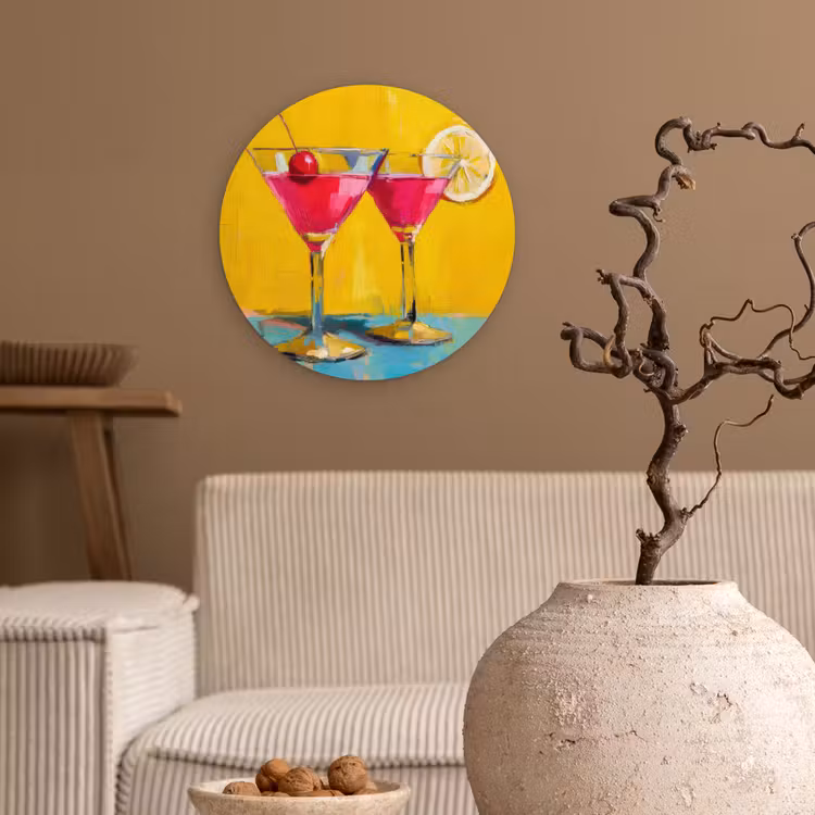 Glazen - Cocktail - Citroen - Kers Wandcirkel kunststof plaat 5mm dik klein -sfeer1