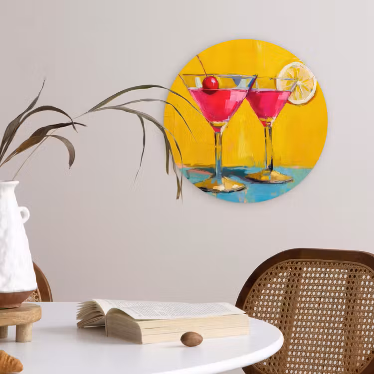Glazen - Cocktail - Citroen - Kers Wandcirkel kunststof plaat 5mm dik klein -sfeer4