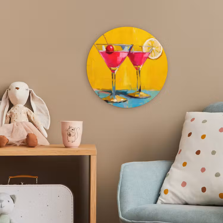 Glazen - Cocktail - Citroen - Kers Wandcirkel kunststof plaat 5mm dik klein -tsfeer1_kind