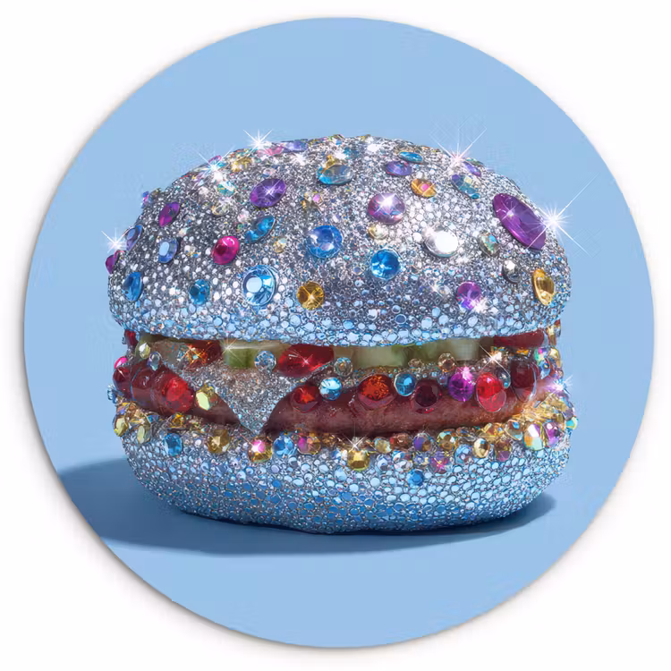 Glitters - Hamburger - Blauw Wandcirkel kunststof plaat 5mm dik klein -3d