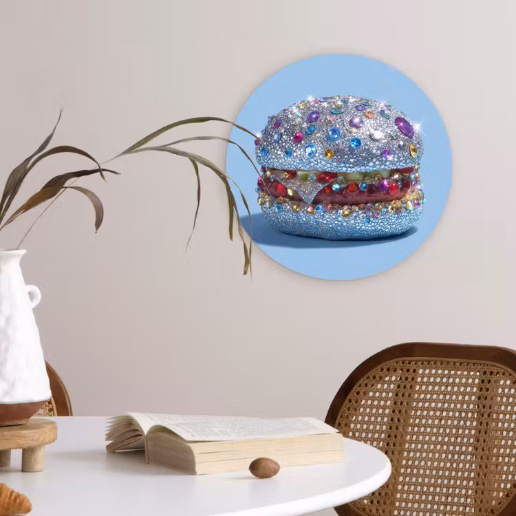 Glitters - Hamburger - Blauw Wandcirkel kunststof plaat 5mm dik klein -sfeer4