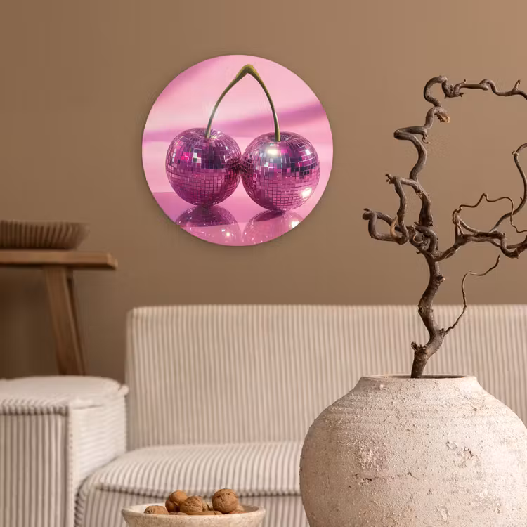 Glitter - Discobol - Roze - Kersen Wandcirkel kunststof plaat 5mm dik klein -sfeer1