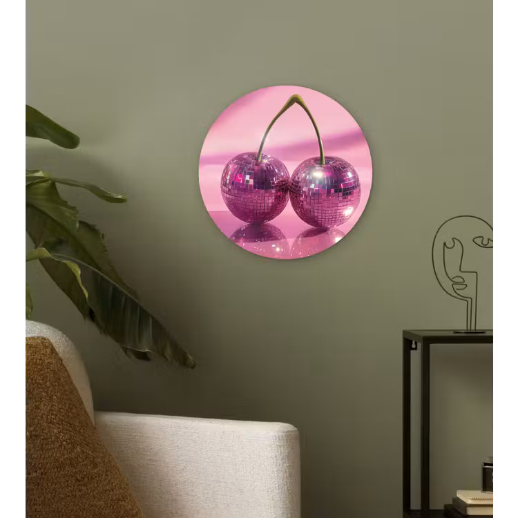 Glitter - Discobol - Roze - Kersen Wandcirkel kunststof plaat 5mm dik klein -sfeer3