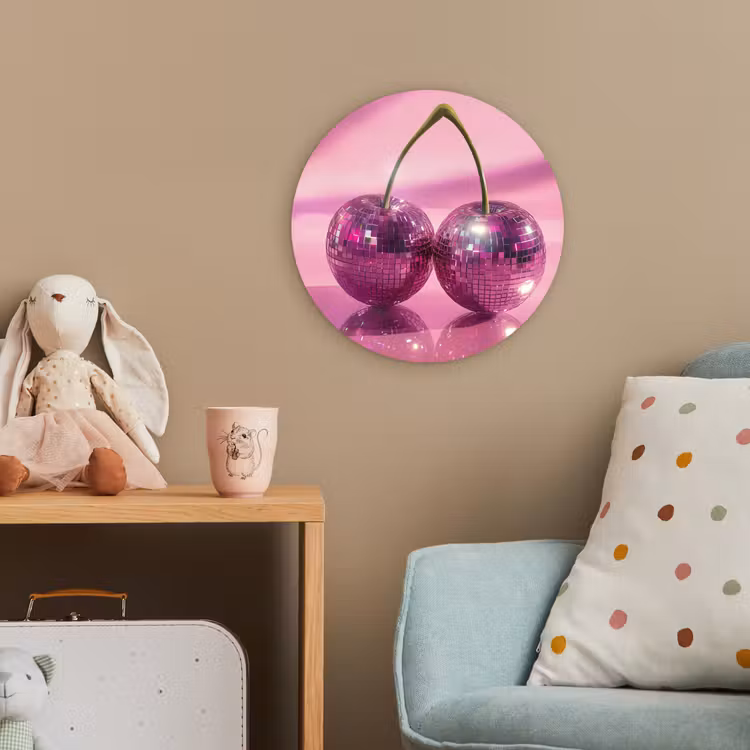 Glitter - Discobol - Roze - Kersen Wandcirkel kunststof plaat 5mm dik klein -tsfeer1_kind