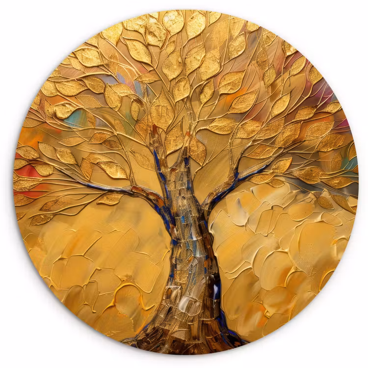 Goud - Boom - Abstract - Modern Wandcirkel kunststof plaat 5mm dik klein -3d