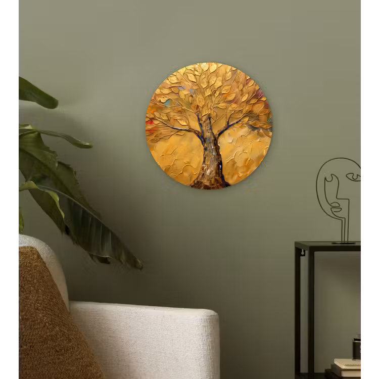Goud - Boom - Abstract - Modern Wandcirkel kunststof plaat 5mm dik klein -sfeer3