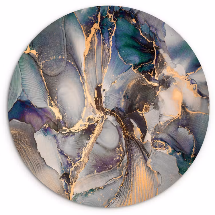 Goud - Blauw - Marmer Wandcirkel kunststof plaat 5mm dik klein -3d