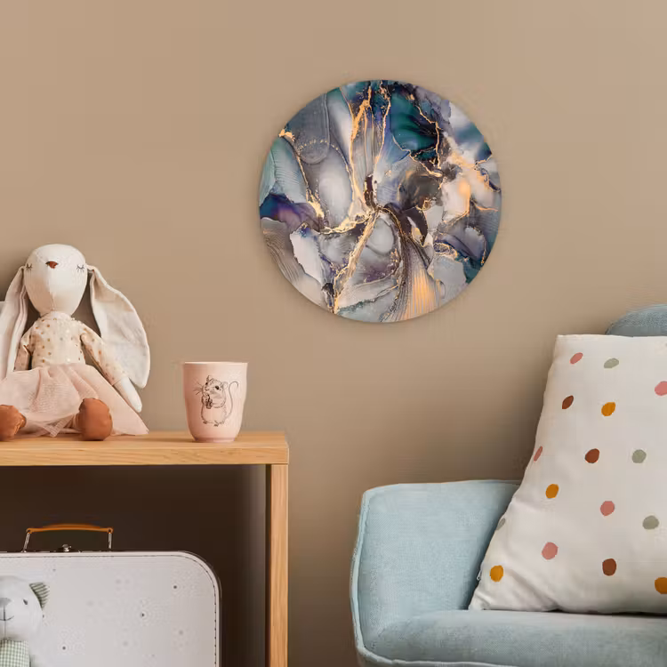 Goud - Blauw - Marmer Wandcirkel kunststof plaat 5mm dik klein -tsfeer1_kind