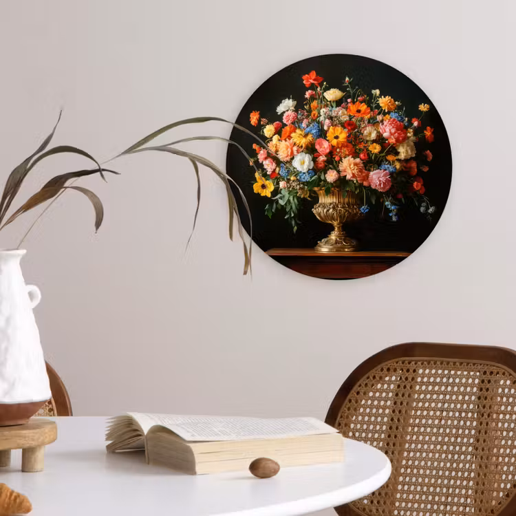 Goud - Bloemen - Kleuren - Vaas Wandcirkel kunststof plaat 5mm dik klein -sfeer4