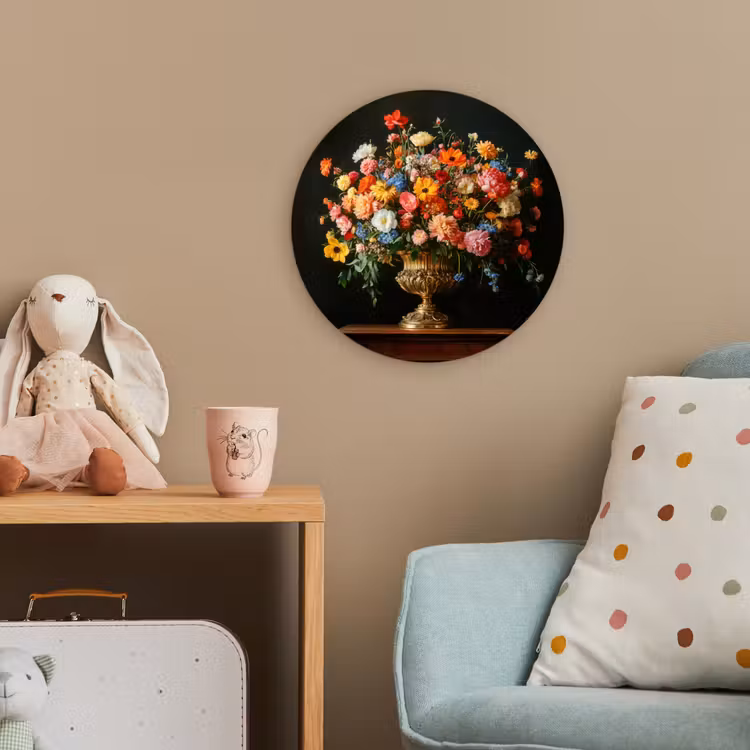 Goud - Bloemen - Kleuren - Vaas Wandcirkel kunststof plaat 5mm dik klein -tsfeer1_kind