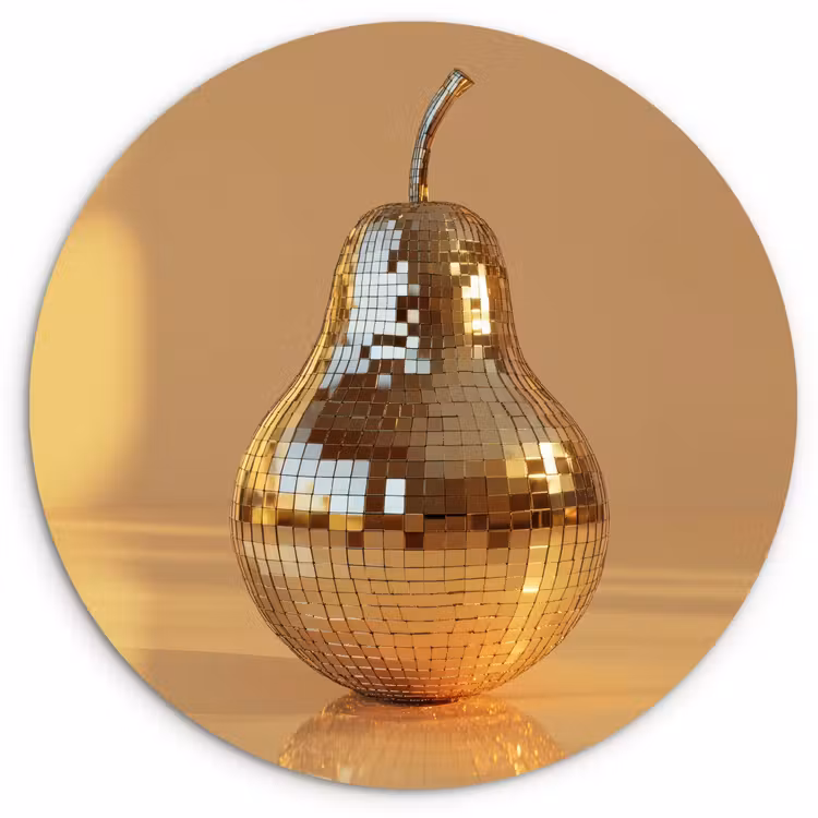 Goud - Disco - Glitter - Peer Wandcirkel kunststof plaat 5mm dik klein -3d
